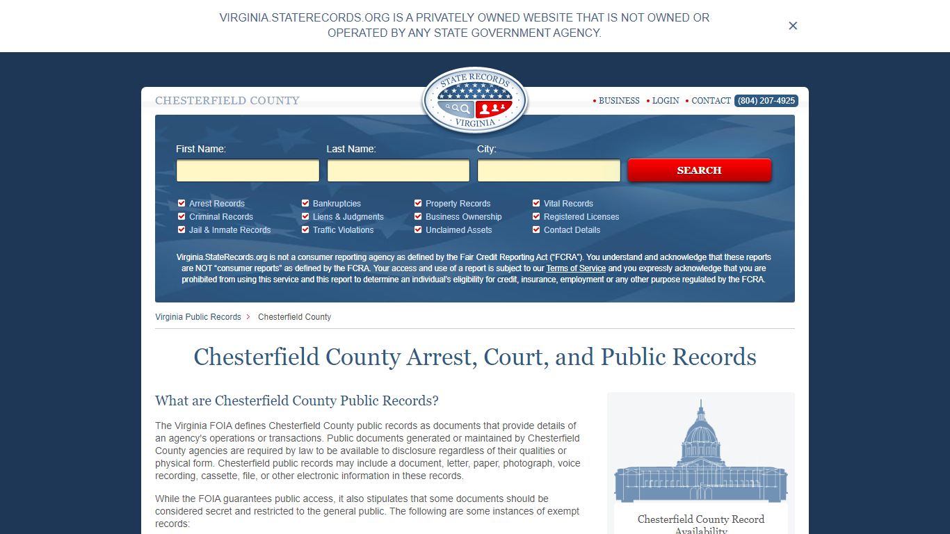 Chesterfield County Arrest, Court, and Public Records