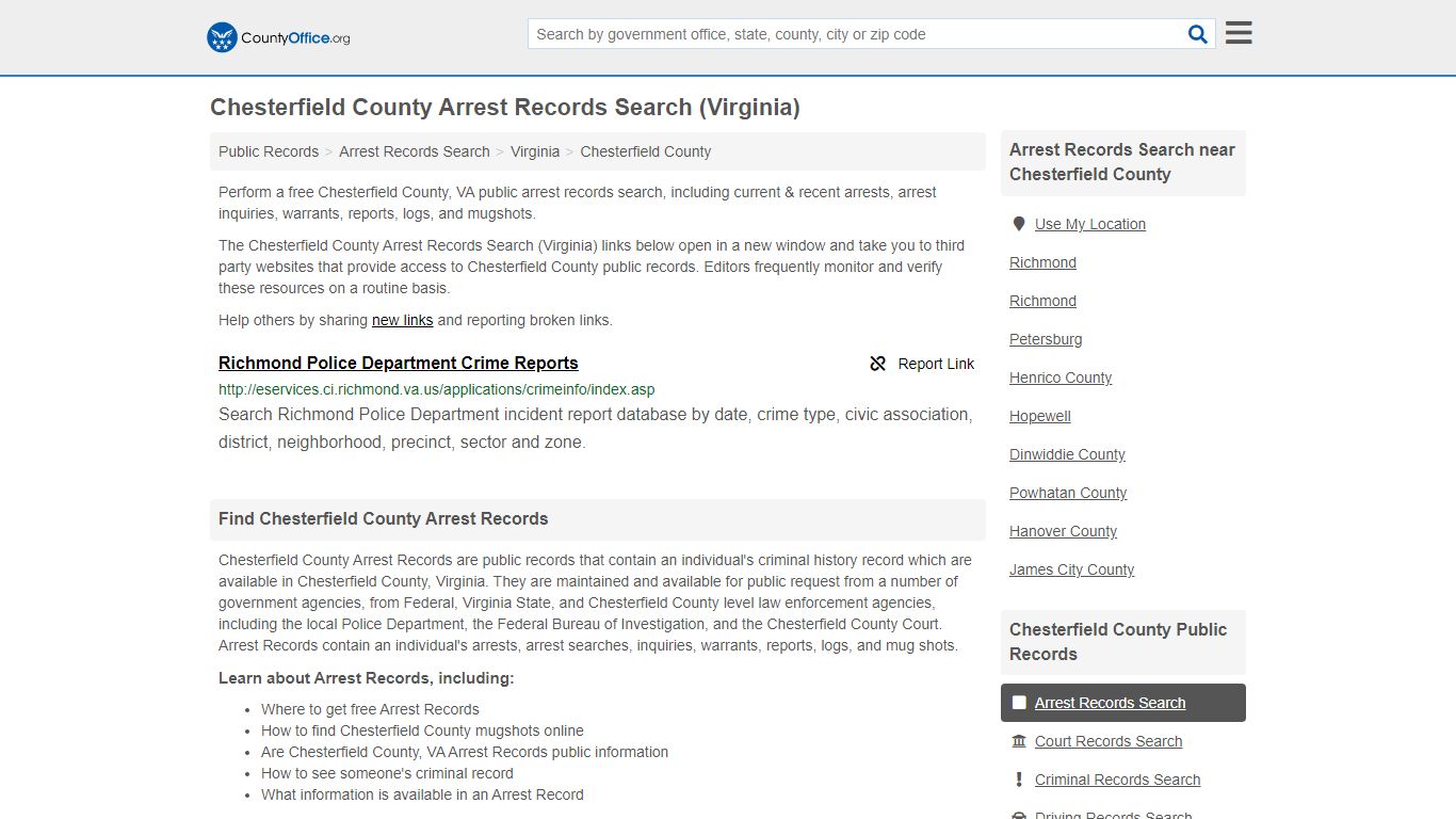 Arrest Records Search - Chesterfield County, VA (Arrests ...