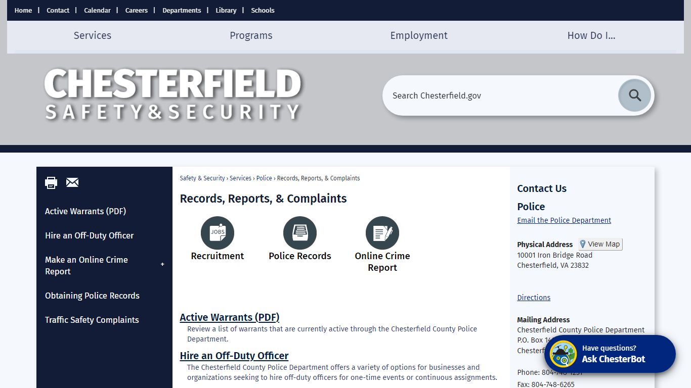 Records, Reports, & Complaints | Chesterfield County, VA